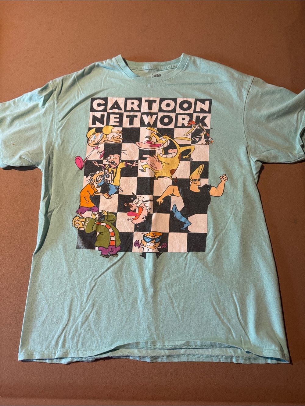 Cartoon Network Mint Blue Graphic Tee with Checkerboard Character Print